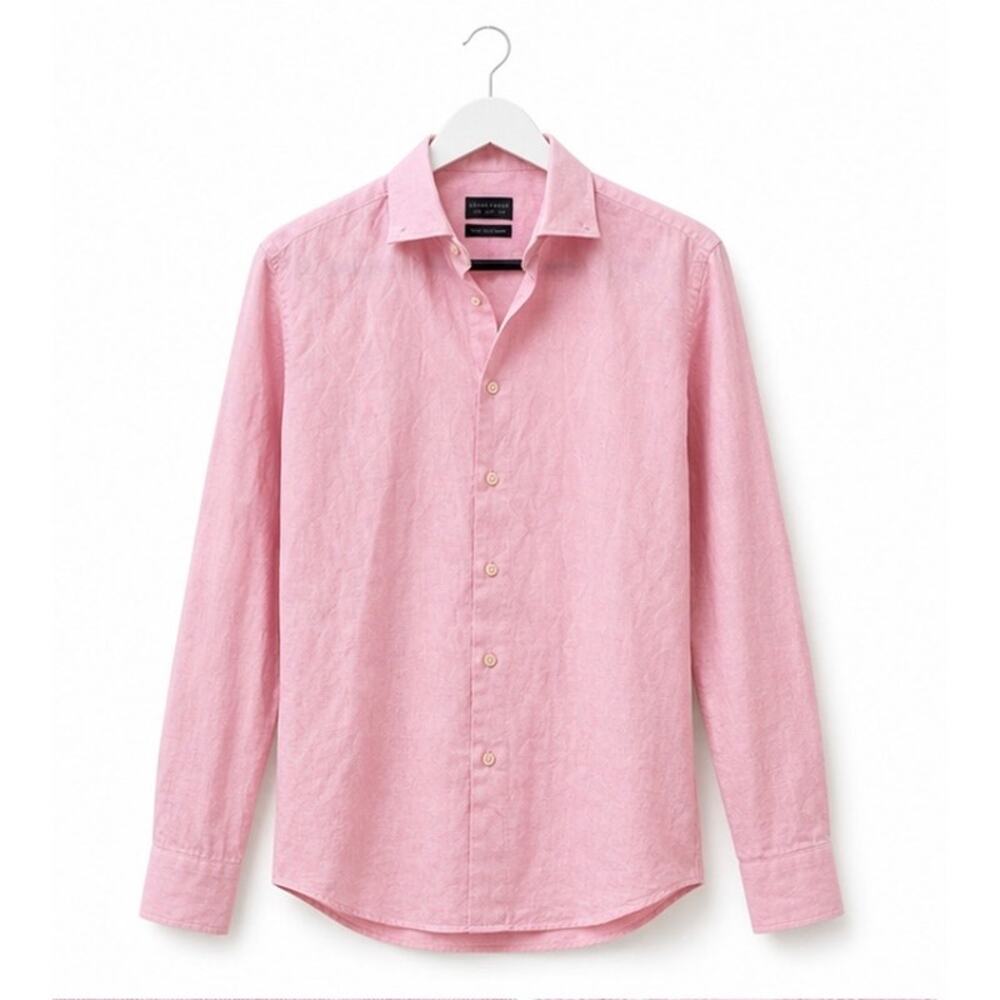 Grand Frank Pink Linen Blend Button Up Shirt Men’s 37/38 Slim Fit Sweden